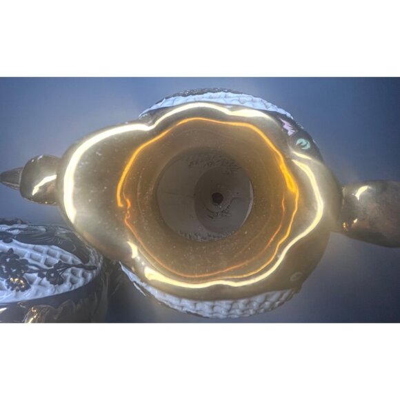 Pair of gilded Rococo majolica decor ewers lamps reticulated hand painted Italy - Picture 14 of 16